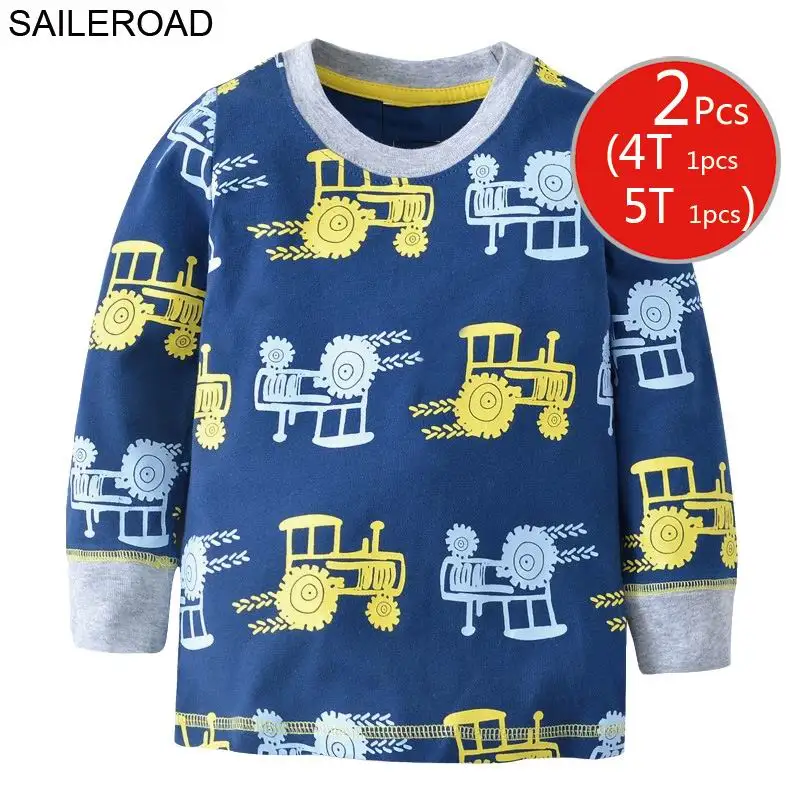 SAILEROAD 2Pcs Тракторы Футболки для мальчиков 1-8Years Хлопок Детские рубашки с длинным рукавом Осень Детские футболки для детских топов Одежда - Цвет: 5404 4T 1Pc 5T 1Pc