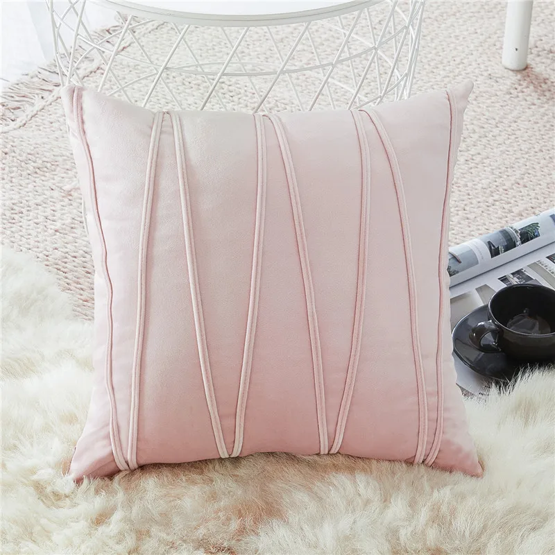 YokiSTG мягкие бархатные полосатые Чехлы для подушек, однотонные украшения, роскошные наволочки для дивана, стула, домашний декор - Цвет: Pink