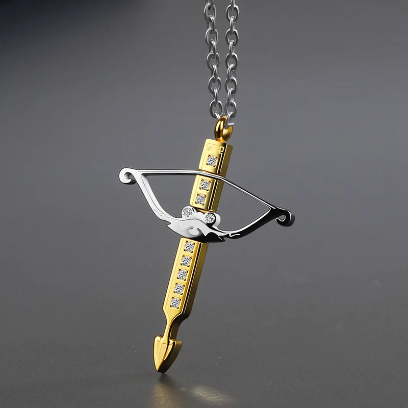 

Fashion Personality Titanium Steel Cross Crossbow Pendant Necklace Cupid Arrow Necklace Men Party Gift Punk Hip Hop Jewelry