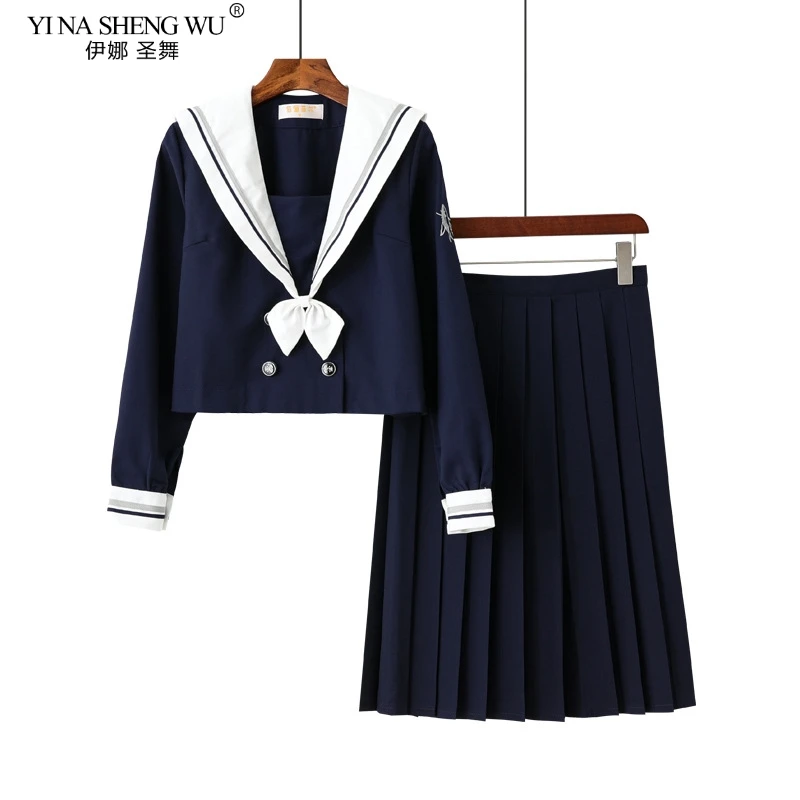 Japanese High School Student JK Uniforms Anime Cosplay Costume Sailor Suit Set Pleated Skirt Schoolgirl Navy Blue Women | Тематическая