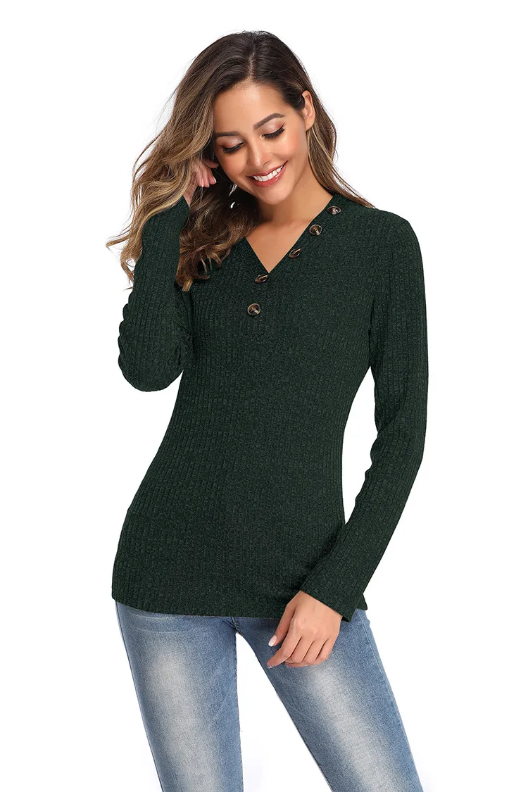 Long Sleeve Basic Women Sweater 2019 Autumn Winter Sexy Button V Neck Slim Pullovers Solid Casual Fashion Runway Clothes Gray | Женская