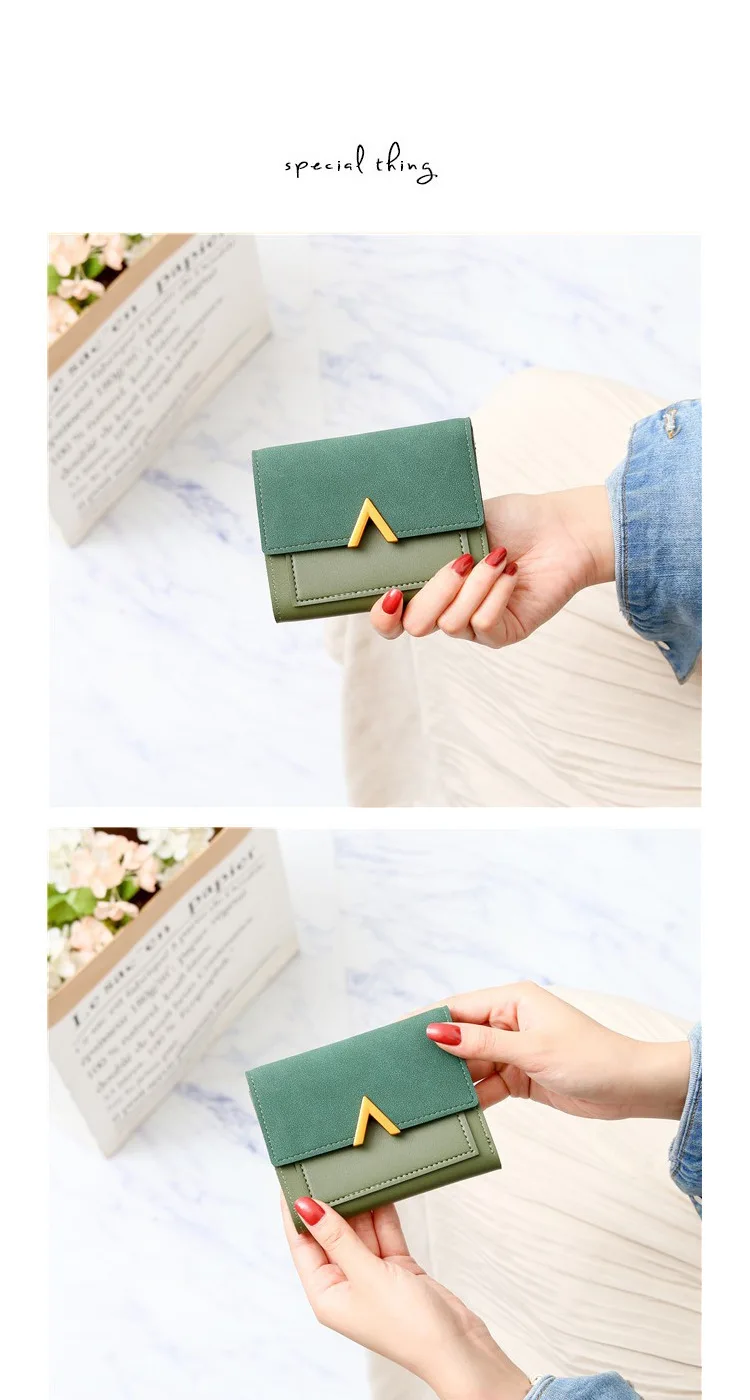 Metal V-shaped Decorative Purse Abrasive Retro Short Wallet New Simple Buckle Wallet Coin Purse Cards ID Holder Clutch
