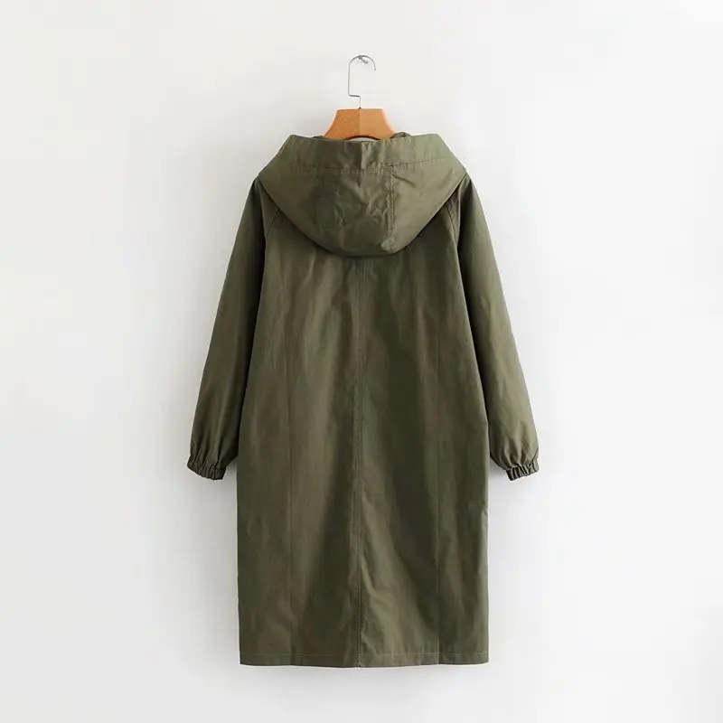 

F4444-Korean-style WOMEN'S Wear 19 Spring And Autumn New Style Laziness-Style Large Pocket Hooded Workwear Trench Coat Women's