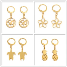 Anniyo Гавайские цветочные серьги для женщин и девушек золотого цвета из нержавеющей стали черепаха ананас Guam Kiribati ювелирные изделия#116221