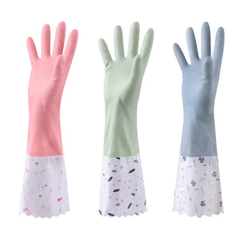 

Long Sleeve Dishwashing Gloves Winter Plus Velvet Thickening Warmth Waterproof Rubber Leather Latex Kitchen Cleaning Housework