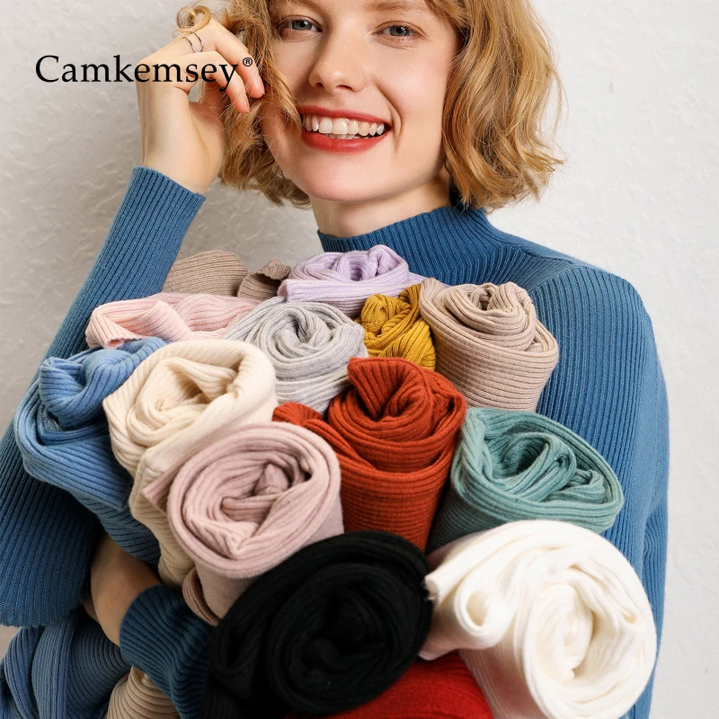 

CamKemsey Autumn Winter Casual Basic Knitted Sweater Women Brief Solid Turtleneck Elastic Warm Cashmere Sweaters And Pullovers