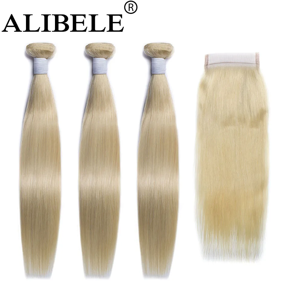 

Alibele 613 Straigth Bundles With Closure Honey Blonde Bundles With Closure Brazilian Human Hair 3Bundles with Closure Remy Hair