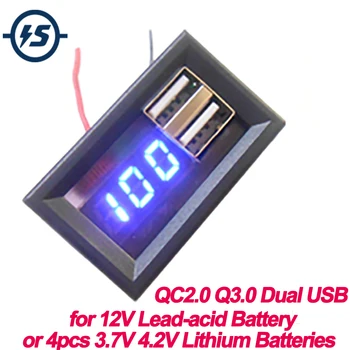 

Lithium Battery Capacity Indicator Voltmeter QC2.0 Q3.0 Dual USB Output for 12V Lead-acid Battery or 4pcs 3.7V 4.2V Battery