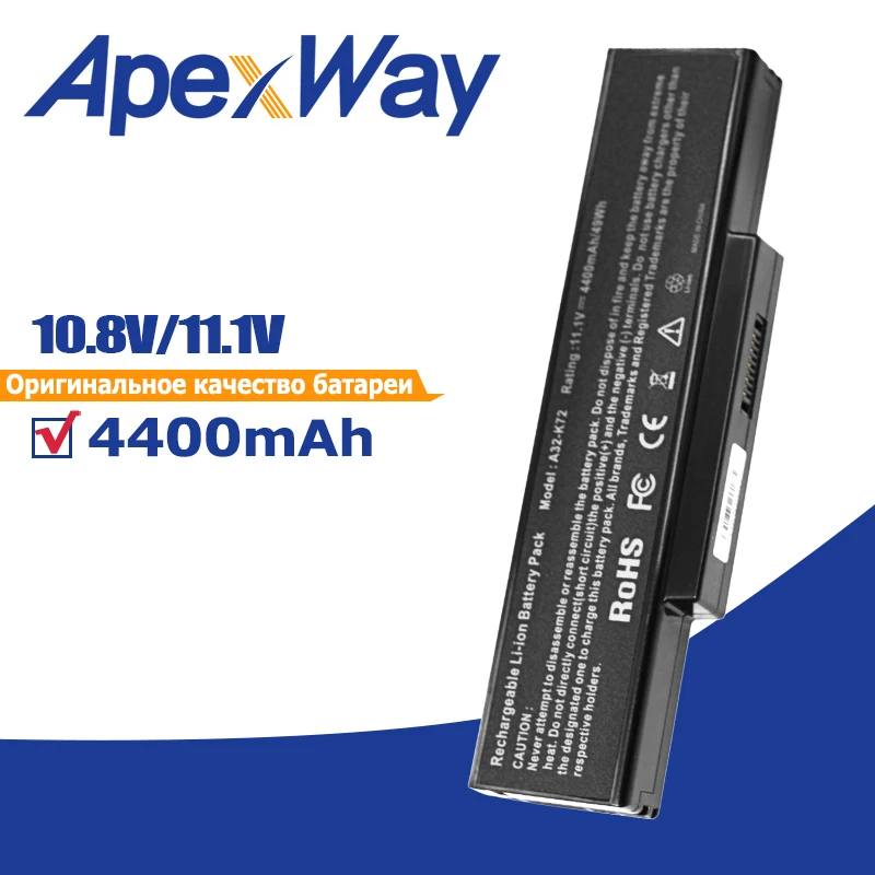 

Apexway 6 ячеек Аккумулятор для ноутбука Asus A32-N71 A32-K72 K72 K72F K72D K72DR K73 K73SV K73S K73E N73SV X72 X73 N71