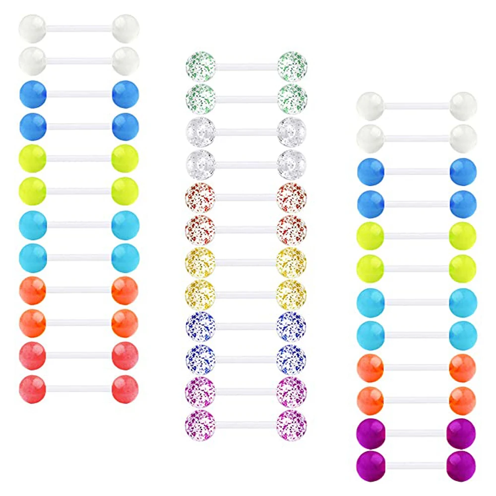 12PCS Plastic Nipple Tongue Rings Flexible Piercing Bar Retainer Work