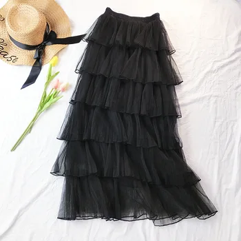 

LANMREM 2020 NEW spring and summer A-line double multi-layer mesh halfbody skirt wholesales cake long girl's clothes WL08612