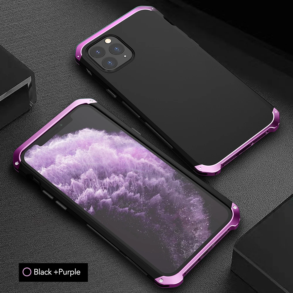 Metal Bumper Case For iPhone 11 Pro Max Metal Heavy Duty Frame Cover For iPhone 11Pro 11 Anti-knock ShockProof Protection Cases - Цвет: Black Purple