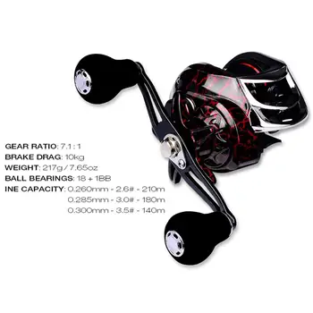

DW121 7.1:1 Baitcasting Fishing Reel Bait Casting Reels Metal Fishing Reel Aluminum Alloy 18+1BB Spool 10KG Max Drag