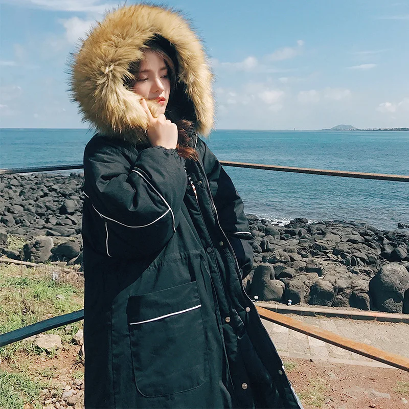 

Main Push Winter Loose-Fit Mid-length Workwear Cotton Coat Women's Korean-style 2018 Winter Students Thickening Large Fur Collar