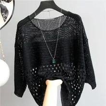 Hollow Out Summer New Women Sweaters Bat Sleeve Loose Pullover Women Tops Thin Knitting Female t shirt Large Size