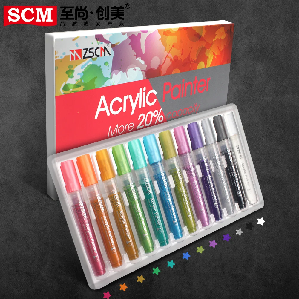 

12pcs/set Acrylic Paint Art Marker Pen Water-based Pigment Ink Marker Pens Candy Waterproof Color Highlighter School Supplies