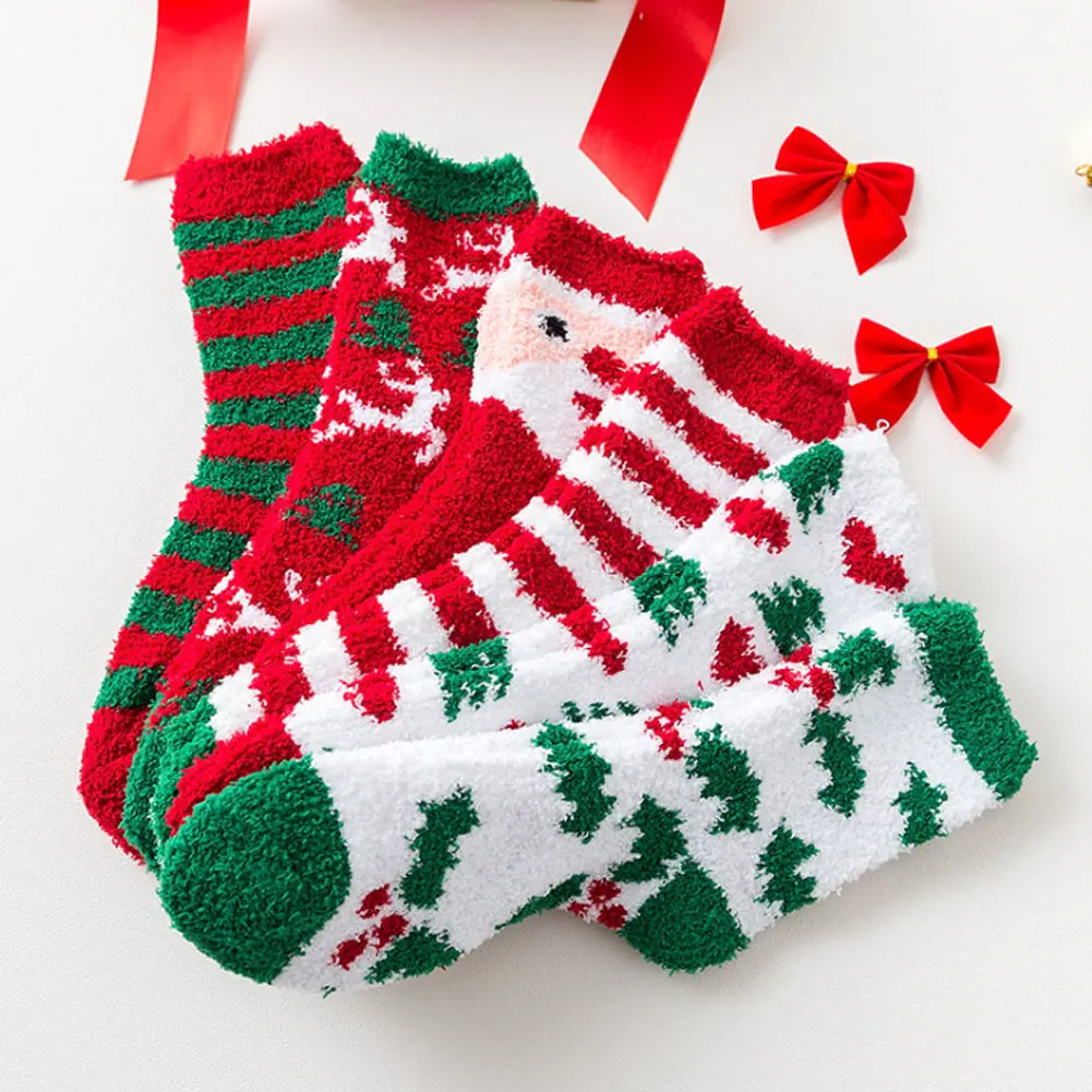 6 пар, утолщенные теплые рождественские носки, женские Зимние флисовые Носки для дома, для сна, на каждый день, NFE99