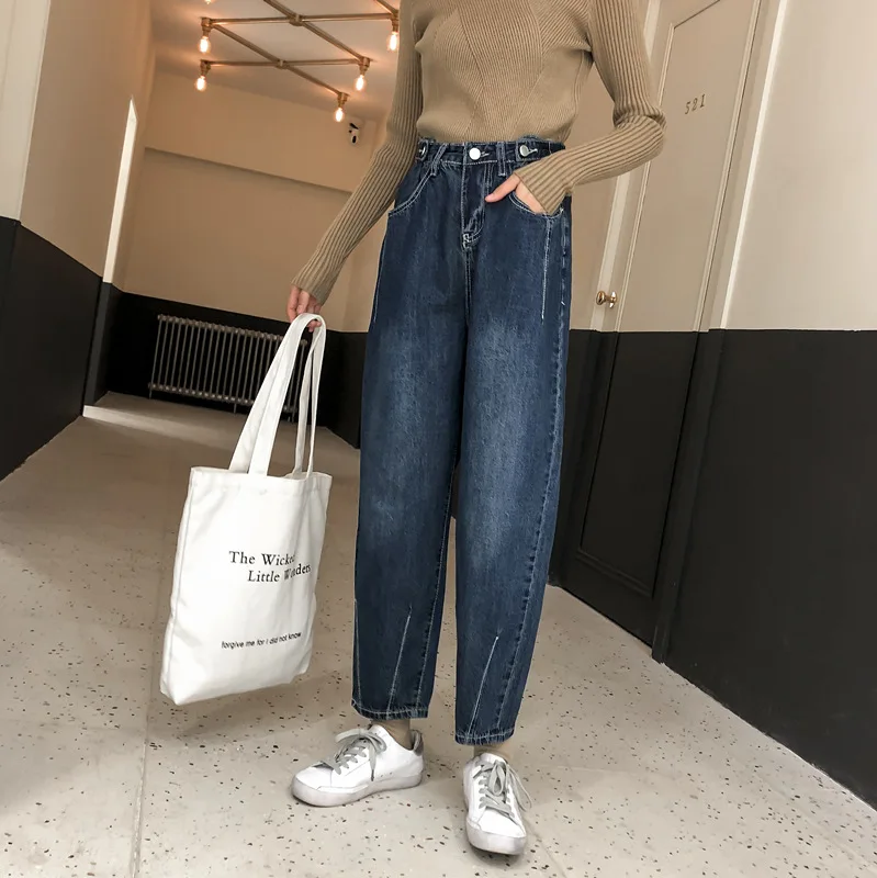 Large Size Autumn Clothing Plus-sized Womenswear mmbf-Style Pants Loose-Fit Capri Jeans Large GIRL'S Korean-style Slimming Baggy