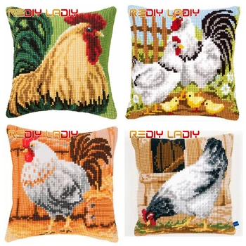 

Cross Stitch Cushion Chicken Family Make Your Own Pillow Chunky Cross Stitch Kits Pre-Printed Canvas Acrylic Yarn Pillow Case