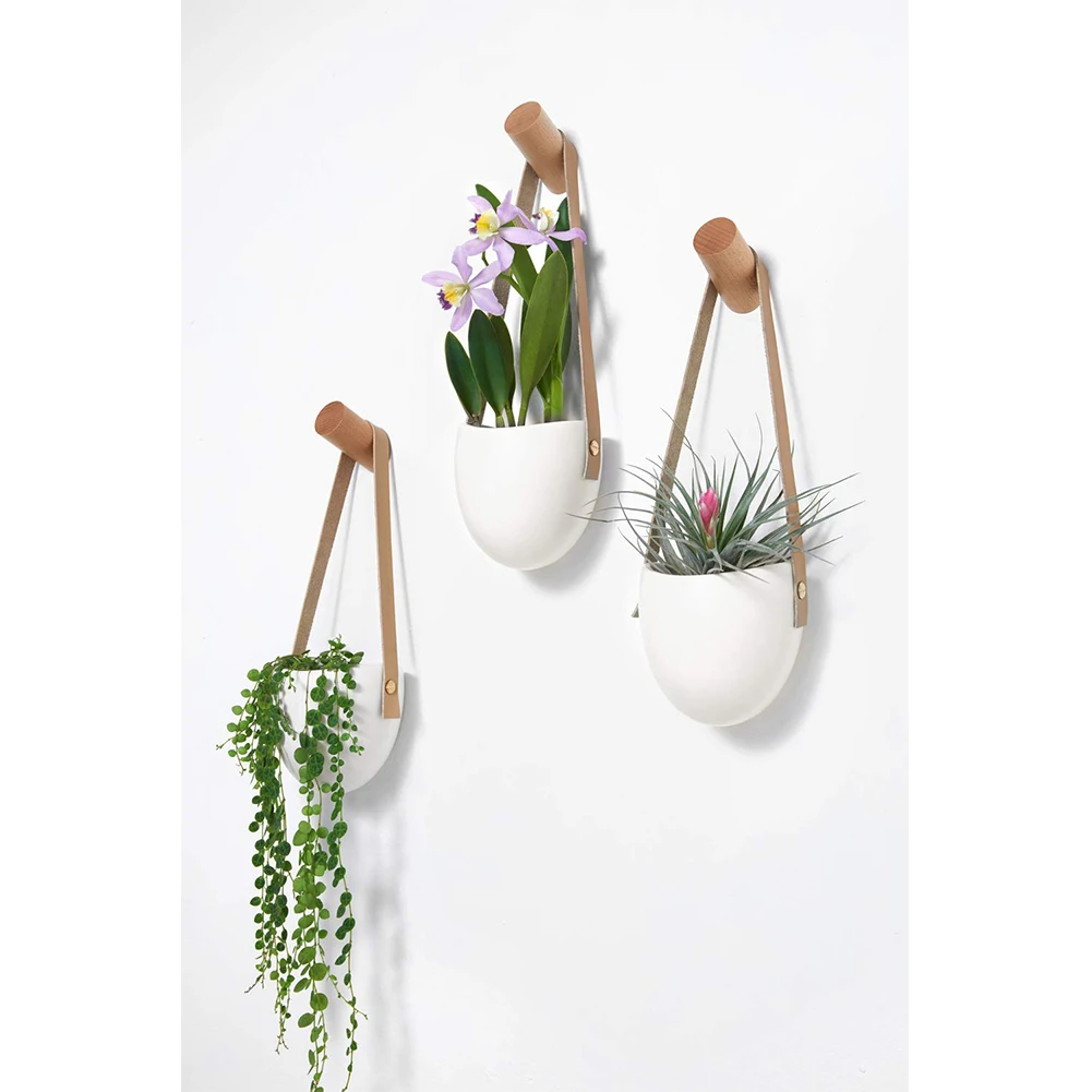 3pcs Nordic Style Modern With Rope Decorative Holder Ceramic Hanging Planter Flower Pot Succulent White Wall Elegant Practical