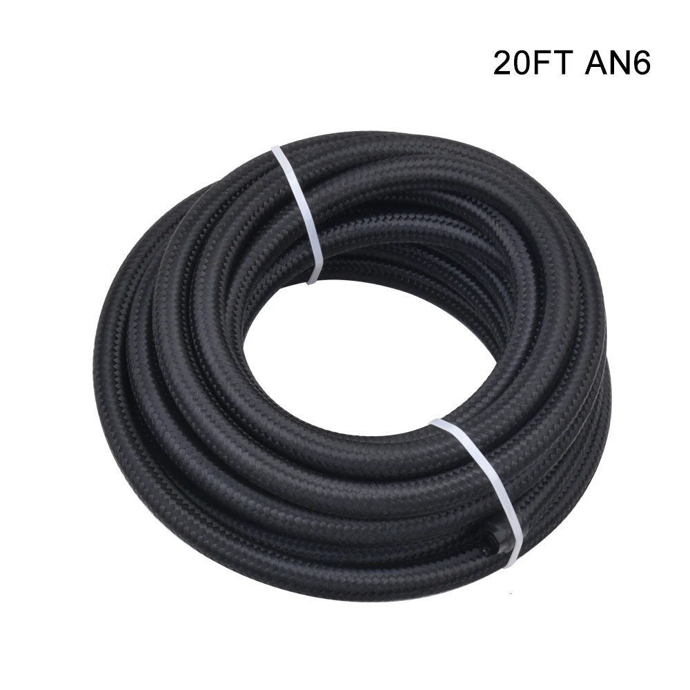 SPEEDWOW 20Ft 6AN AN6 нейлоновый& из нержавеющей стали Braide Масляный шланг+ AN6 конец шланга переходник Масляный шланг комплект с зажимами черный