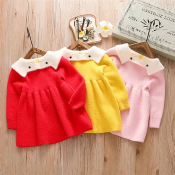

Winter Kids Dresses For Girls Long Sleeve Children Clothing Christmas Party Soft Mink Fur Plus Velvet Warm Thick Dress Bowknot