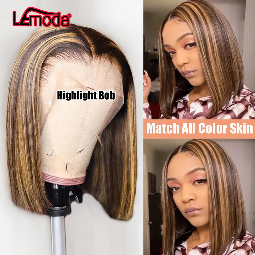 Lemoda Ombre хайлайтер боб парик короткие бразильские прямые человеческие волосы