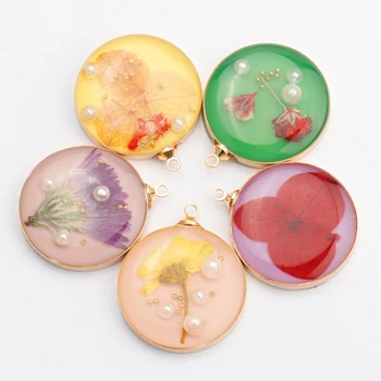 

Sanying M742 Round handmade resin diy earring pendant with dried flowers and pearl jewelry making accessories 10pcs/lot