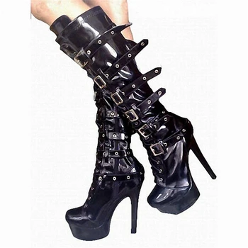 

Full length inner zipper high boots belt buckle waterproofing table lacing middle boots