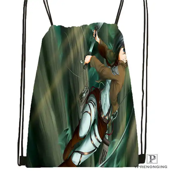 Drawstring Backpack Пользовательские Eren Jaeger Shingeki No Kyojin Аниме походная сумка на шнурке милый рюкзак дети ранец(черная спина) 31x40 см#2018612-01-30 - Цвет: Drawstring Backpack