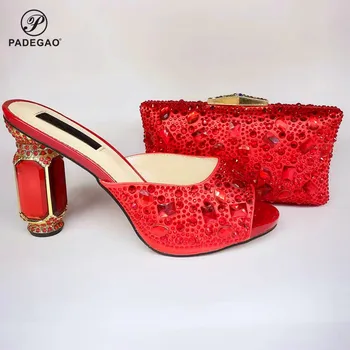

2020 Red Color Nigerian women Shoes and Bags To Match Set Classics Style Nigerian Designer Party Shoes and Bag Sets