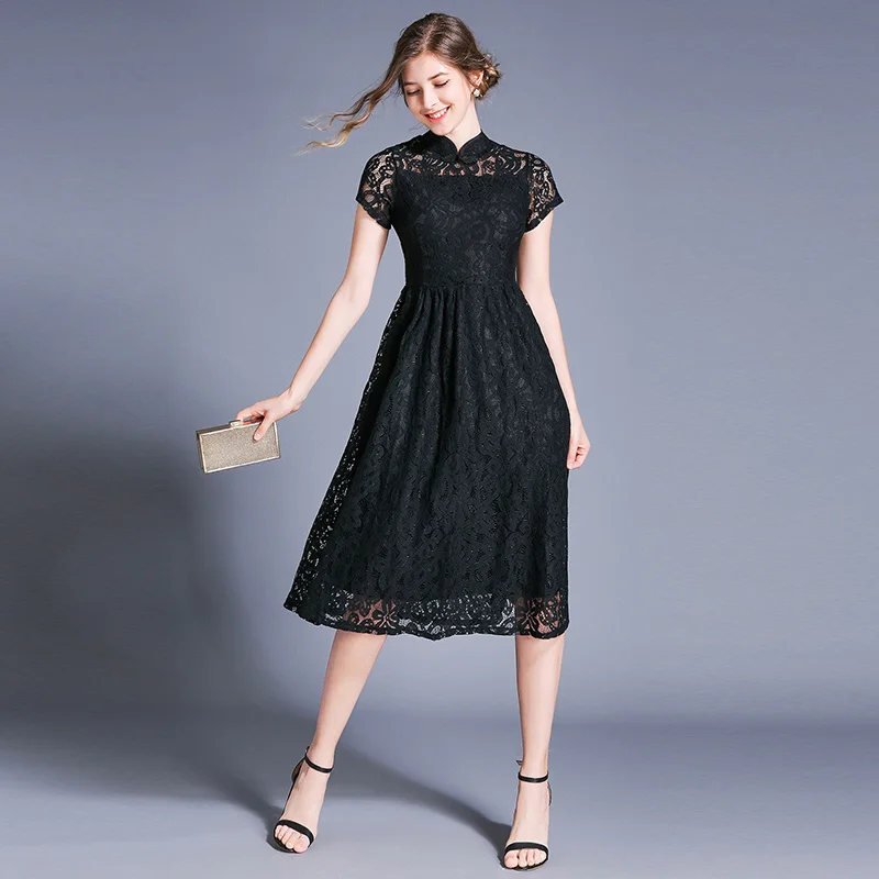Новинка летнее черное кружевное платье миди Vestidos Verano 2020 Mujer рокабилли Sukienka Lato Robe