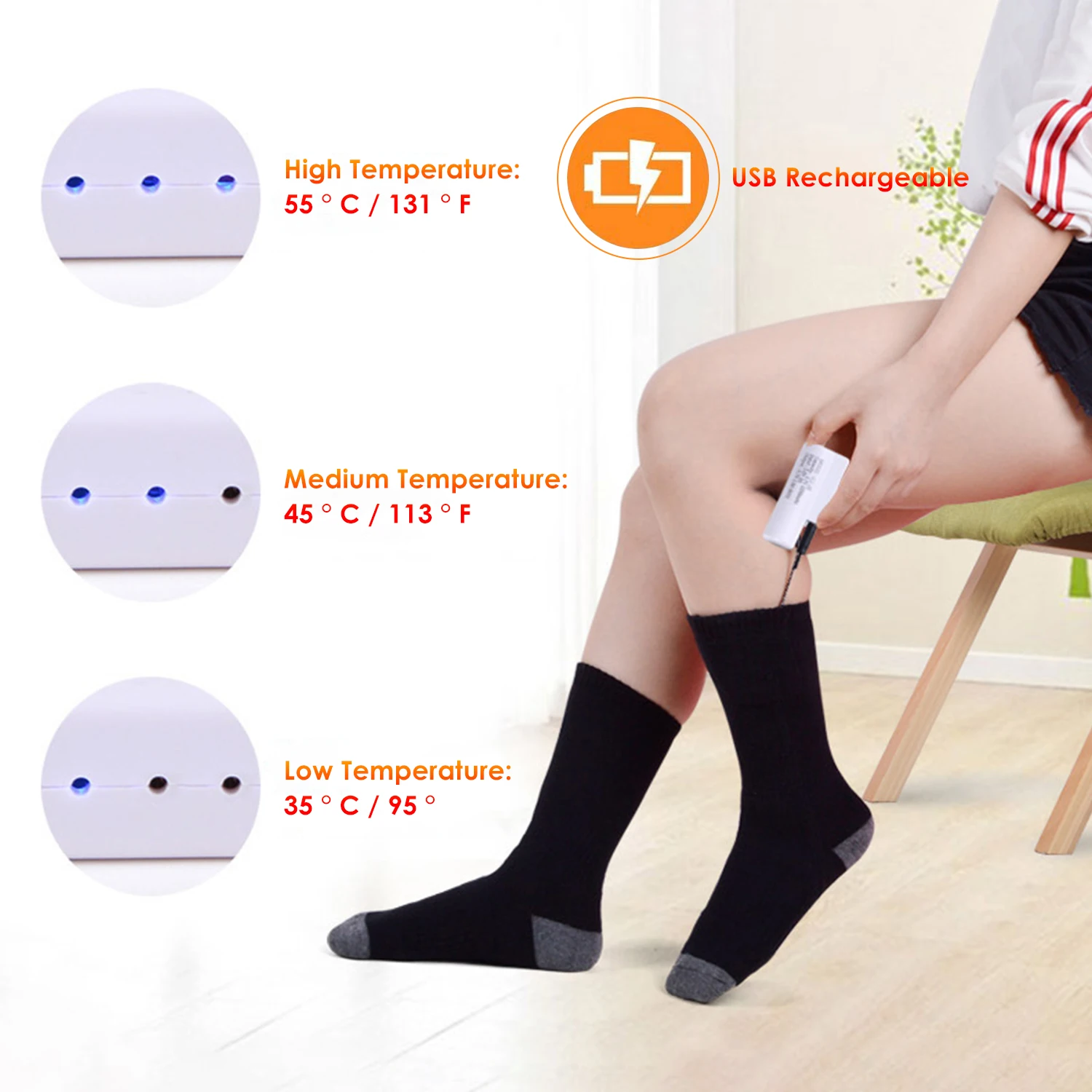 GT USB перезаряжаемые электрические греющие носки для хронически холодных ног с 3
