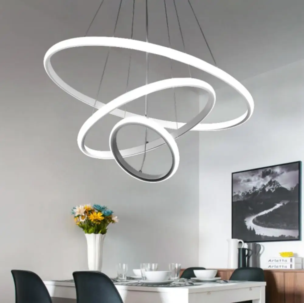 

LED Round Pendant Ceiling Light Modern For Living Room Dining Room Circle Rings Acrylic Aluminum Body LED Ceiling Lamp Fixture