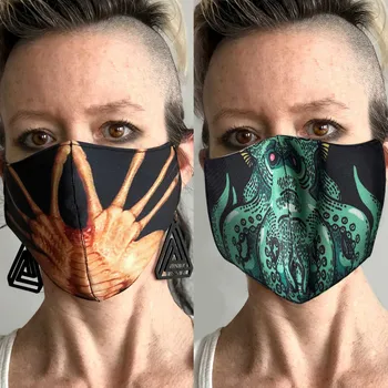 

25# Adult Anti-dust Sand Exhaust Sunscreen Funny Face Scarf Breathable Cycling Mask Black Alien Pattern Fashion Маска На Рот
