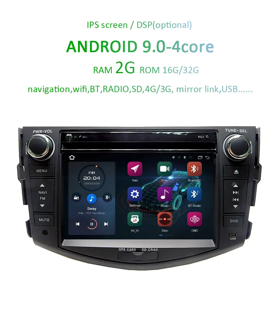 Excellent DSP IPS 2 din Android 9.0 64G Car DVD player For Toyota RAV4 Rav 4 2007 2008 2009 2010 2011 GPS wifi radio screen navigation pc 3