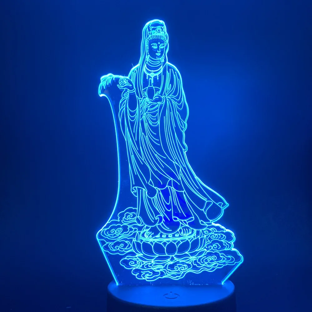 Одна деталь 3D лампа спальня сенсорный датчик Arya Avalokiteshvara буддизм изменение цвета украшения светодиодный Ночник светильник для младенцев