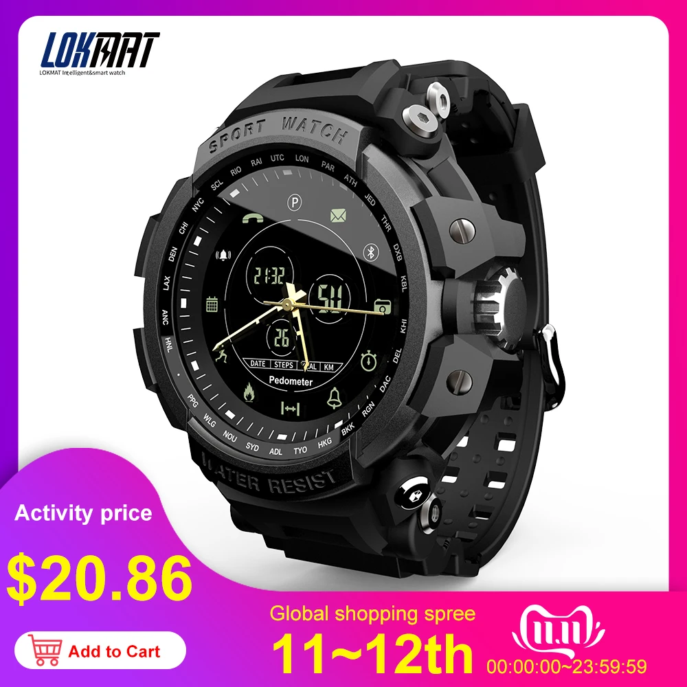 Günstig LOKMAT SmartWatch Sport Schrittzähler Bluetooth 50M Wasserdichte Informationen Erinnerung Digitalen Männer Smart Uhr Für Ios Und Android