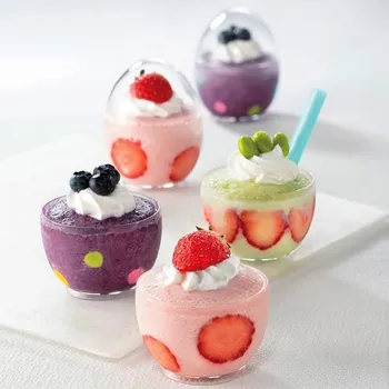 

50pcs High quality round mousse pudding jelly tiramisu dessert cups cake packaging disposable cup hard plastic cup with lids
