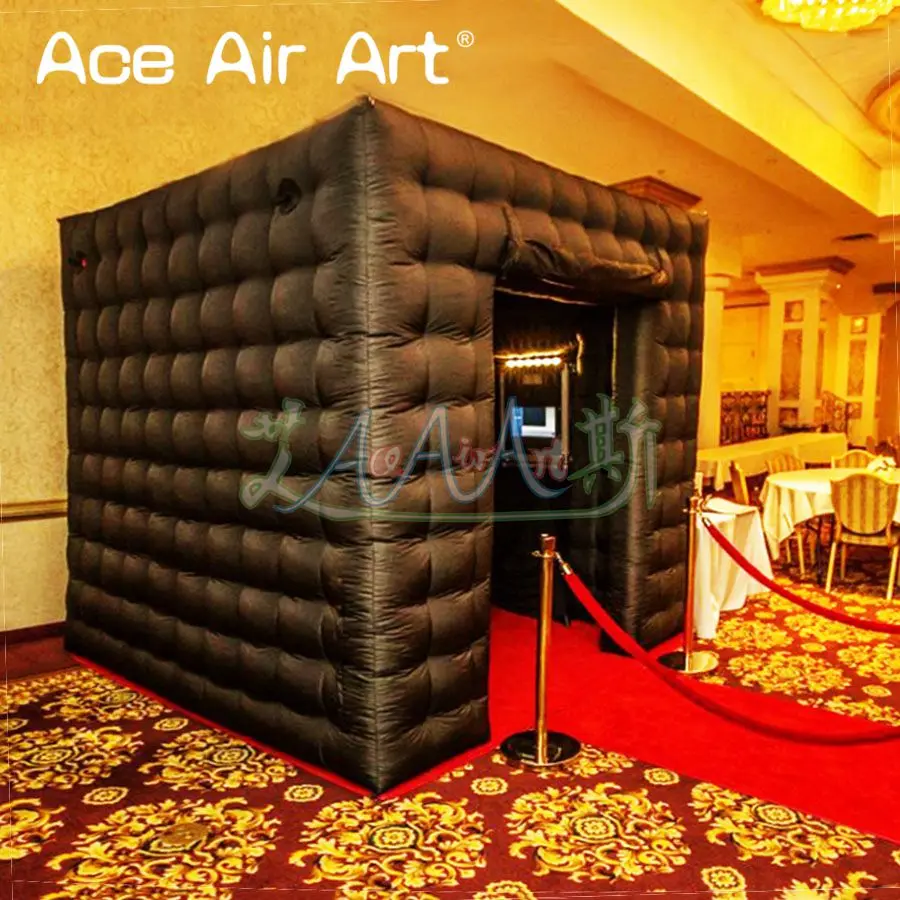  2.4m totally black inflatable photo booth cabinet social booth with curtain for dance party and eve