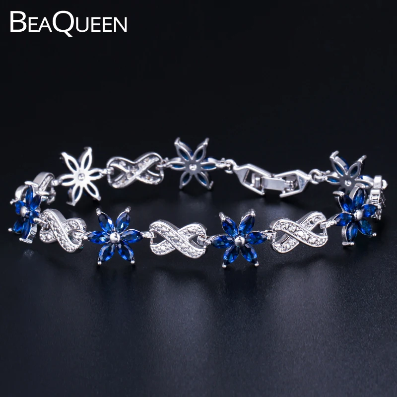 BeaQueen изящные темно синие прекрасные цветочные теннисные браслеты маркиза