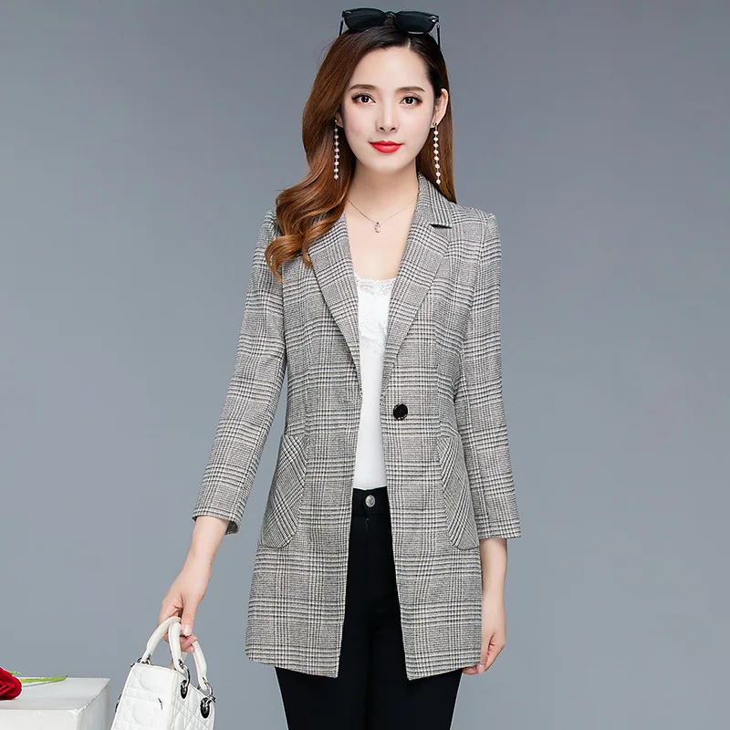 

2019 New Style Autumn Short Jacket Korean-style Waist Hugging Elegant Slim Fit Plaid Simple Slimming Spring And Autumn Small Sui