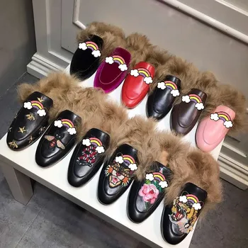 

Horse buckle head wool half slipper leather hair slipper female outside wear lazy man mill shoe