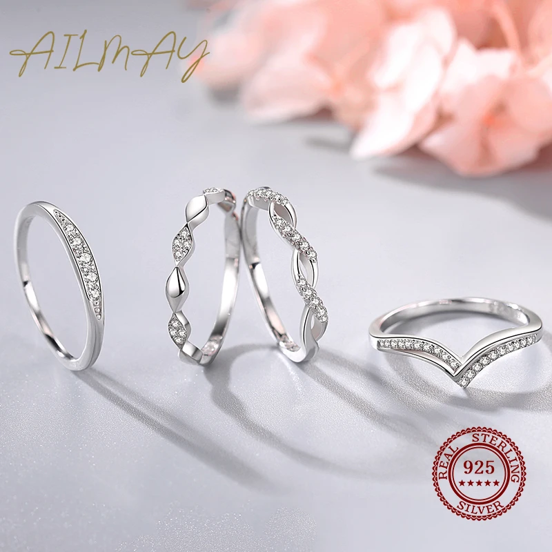 Ailmay  간단한 쌓을 수있는 여성 반지 여성을위한 지우기 지르콘 손가락 반지 미니멀리스트 파인 쥬얼리 2021 신규