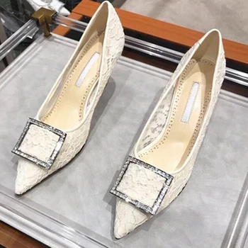 

2020 Lace Mesh Pumps Women Shoes Tacones Mujer Ladies Stiletto Heels Szpilki Damskie Pointed Toe High Heels Women Wedding Shoes