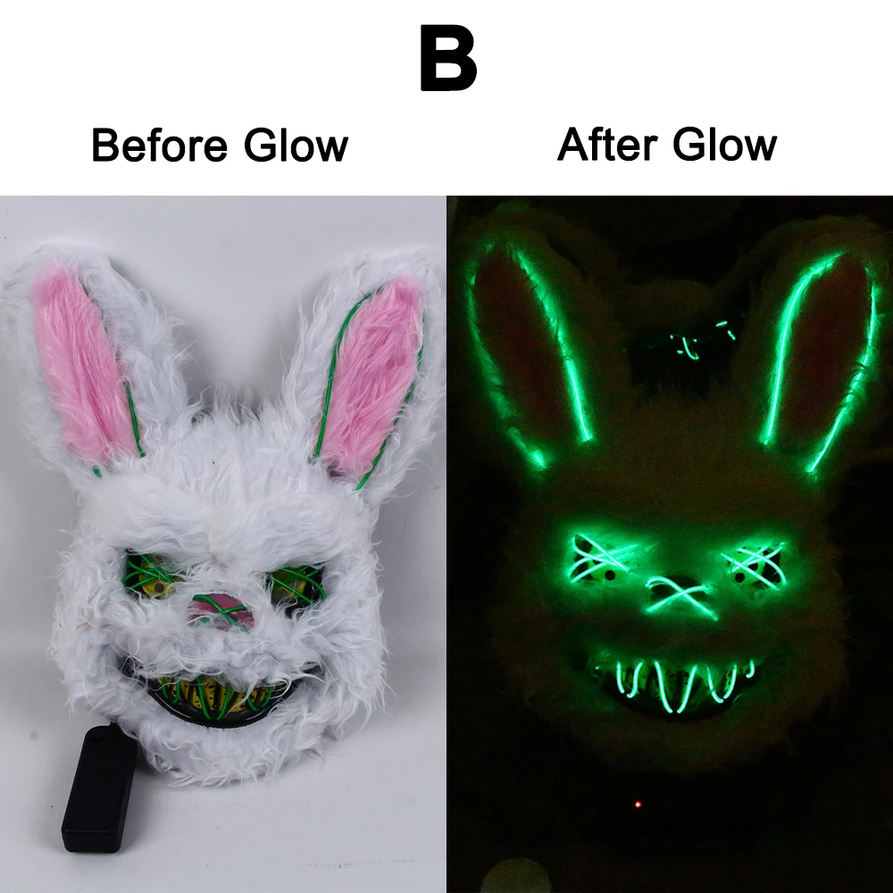 Halloween Scary Mask Rabbit Bunny Mask Plush Head Cosplay Costume Props Halloween Party LED Glowing Mask plus size cosplay