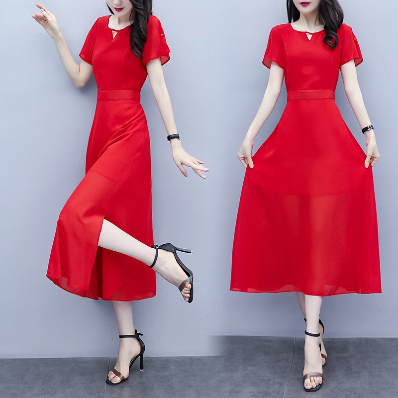 

Large size 5XL long dress 2020 summer new female temperament was thin chiffon black dress
