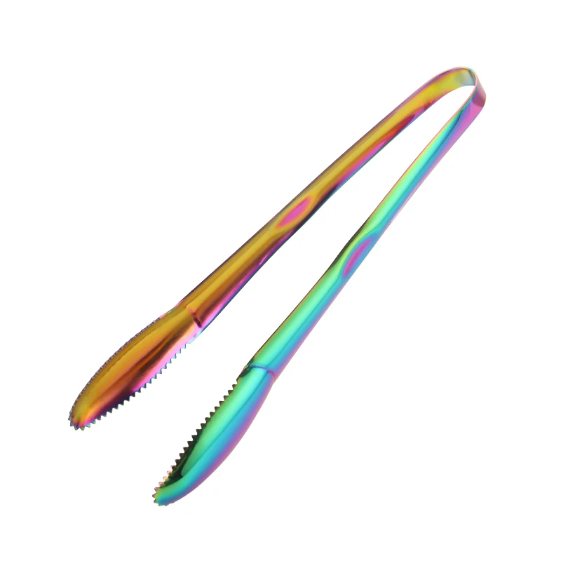 1PC Stainless Steel BBQ Food Bread Tong Barbecue Grill Rainbow Salad Baking Buffet Clamps Ice Clip Utensil Serving Kitchen Tools