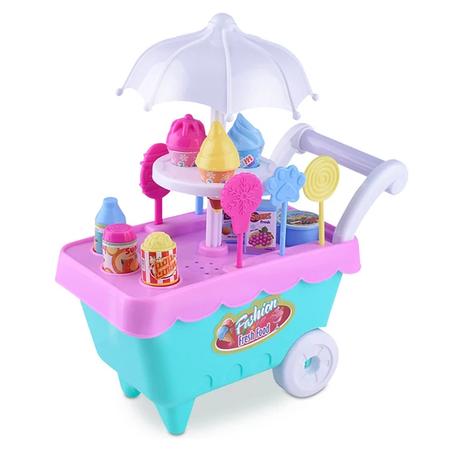 Lovely Simulation Candy Lollipop Ice Cream Plastic Trolley Children Girls Toy Supermarket Children Play Toy Ice Cream Cart Gifts 6