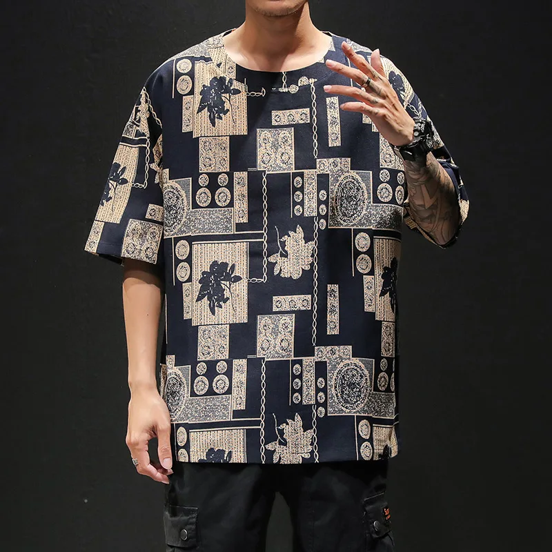 Summer T-shirt Fashion Chinese Style Tshirt O-NECK Streetwear One Piece Friends Hip Hop Rock Punk Oversized Top TEES